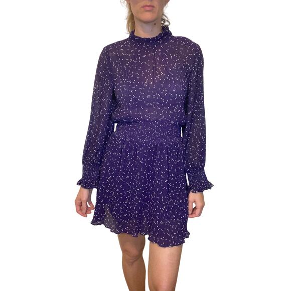 Zara Purple Polka Dot Mesh Blouson Mini Dress Size Medium - Picture 1 of 11